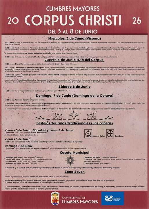 Programa de actividades de las Fiestas del Corpus Christi 2026 en Cumbres Mayores